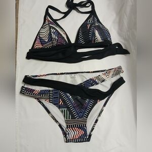 PINK Geometric Black and Multicolor Bikini Set
